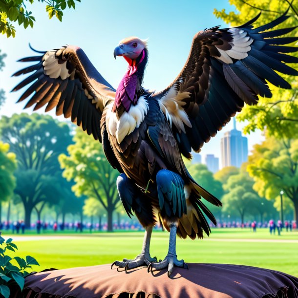 Picture of a vulture in a jeans in the park