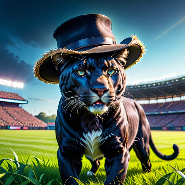 Image of a panther in a hat on the field