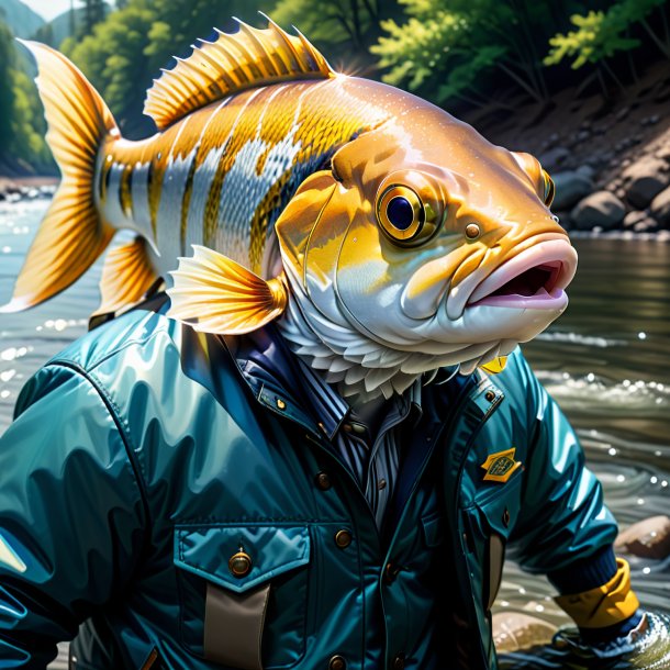 Desenho de um peixe em uma jaqueta no rio