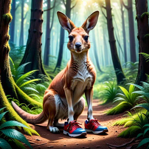 Photo of a kangaroo in a shoes in the forest