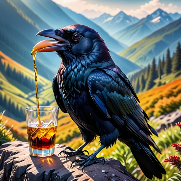 Pic of a drinking of a crow in the mountains