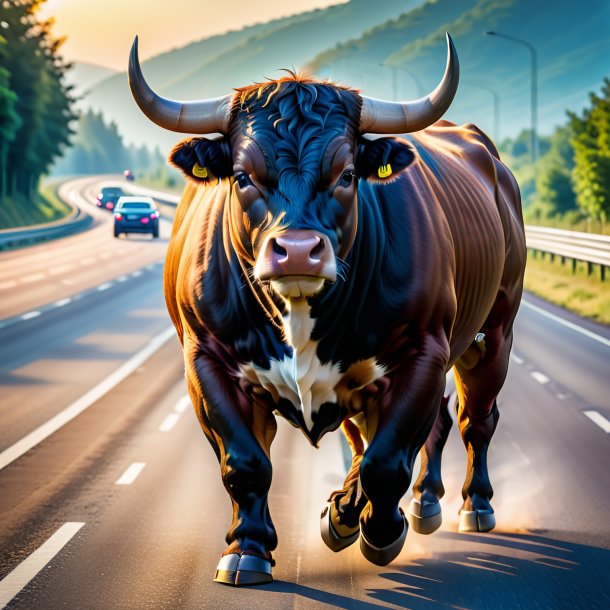 Pic d'un taureau dans un pantalon sur l'autoroute