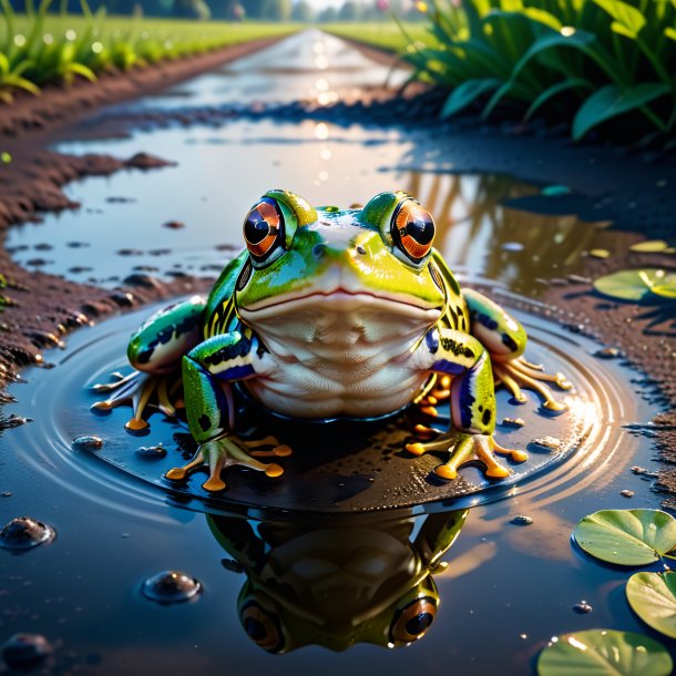 Picture of a playing of a frog in the puddle