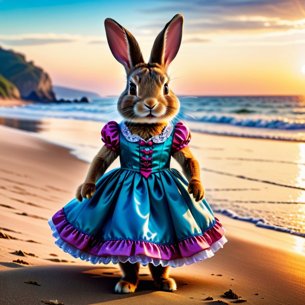 Foto de um coelho em um vestido na praia