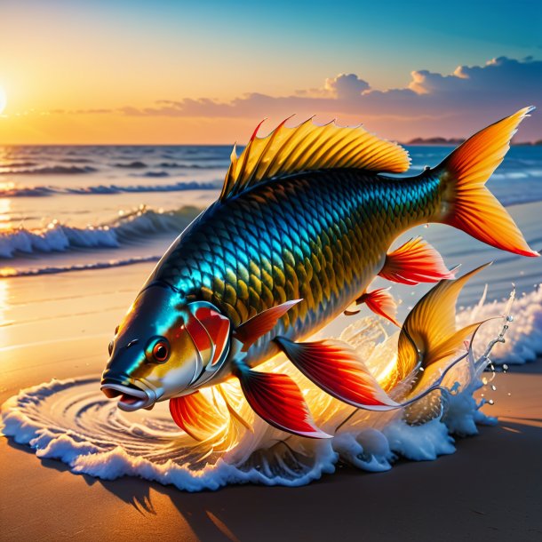 Picture of a dancing of a carp on the beach