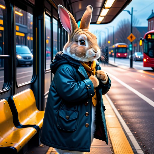 De um coelho em um casaco no ponto de ônibus