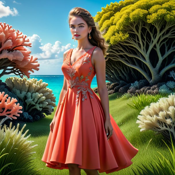 Image of a coral dress from grass