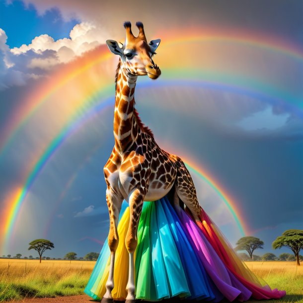 Pic of a giraffe in a dress on the rainbow