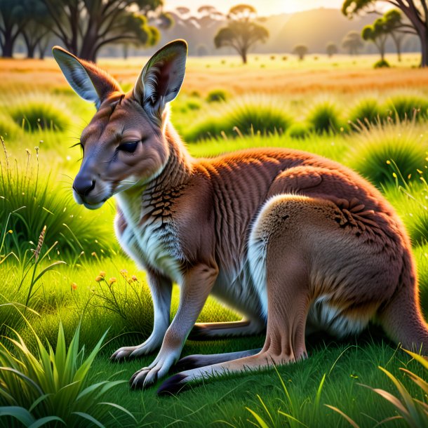 Photo d'un sommeil d'un kangourou dans la prairie