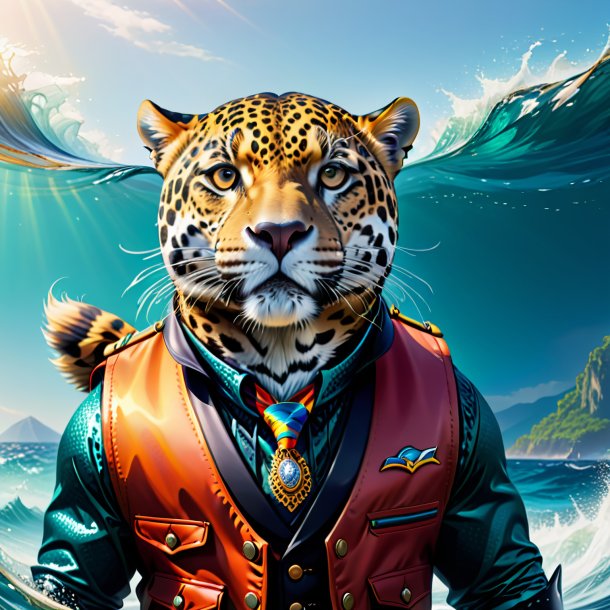 Drawing of a jaguar in a vest in the sea