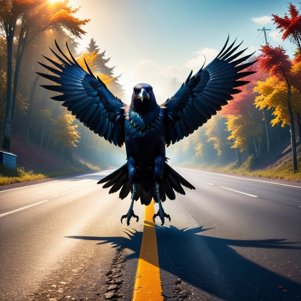 Image d'une menace d'un corbeau sur la route