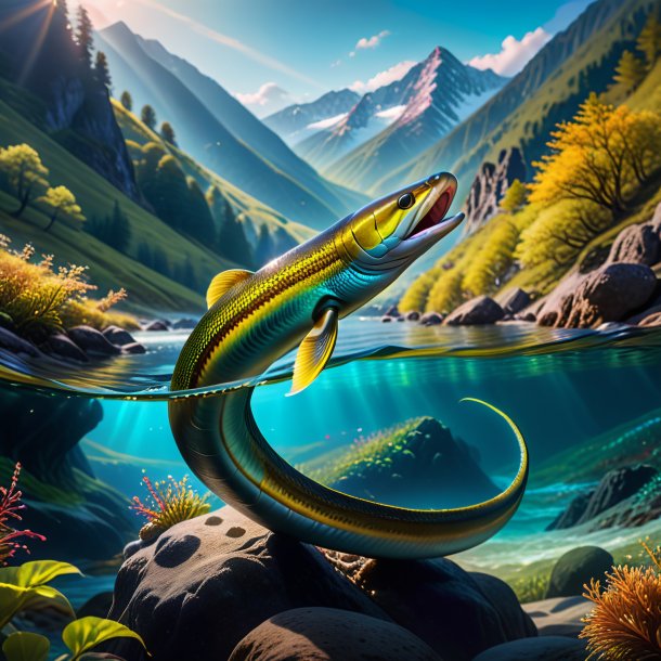 Photo of a dancing of a eel in the mountains