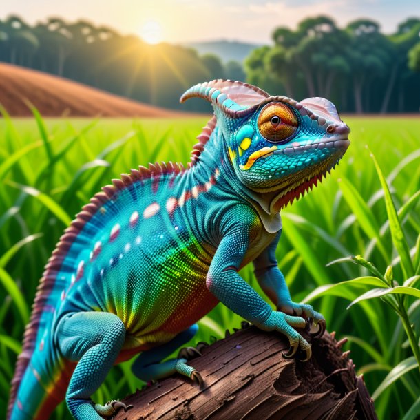 Image of a waiting of a chameleon on the field