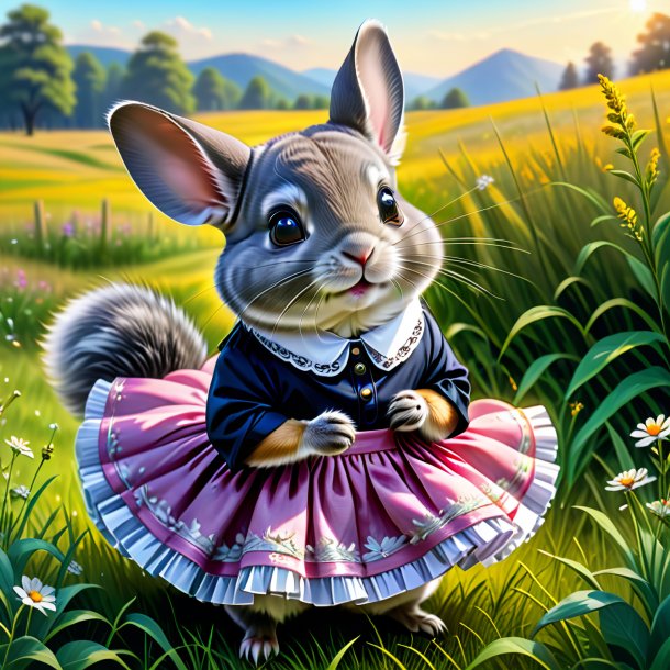 Drawing of a chinchillas in a skirt in the meadow