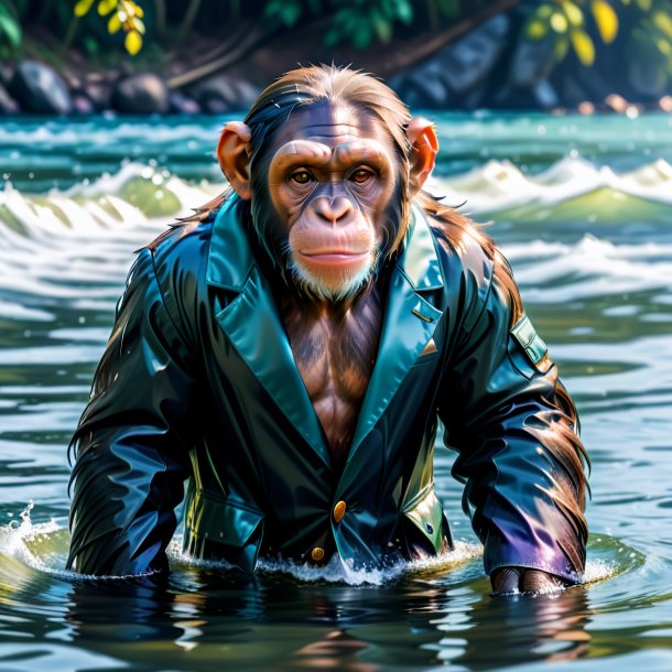 Photo d'un chimpanzé dans un manteau dans l'eau