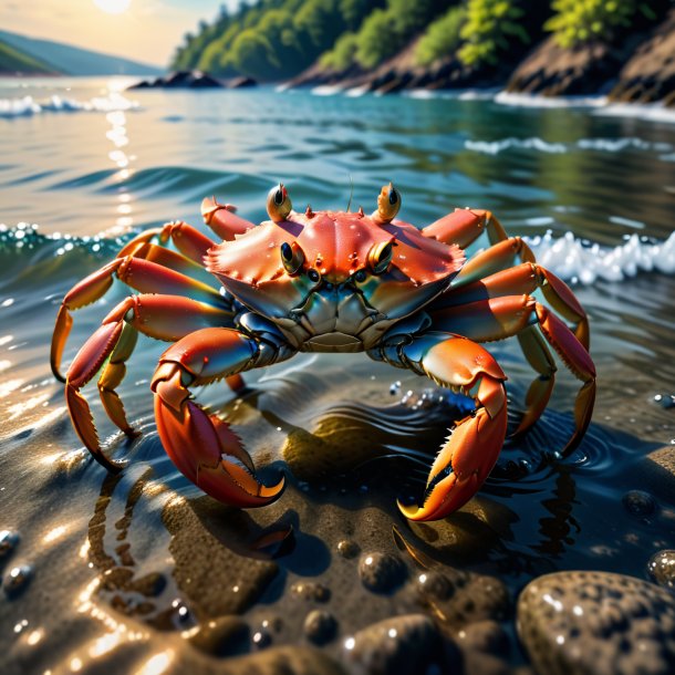 Image d'un crabe dans un manteau dans l'eau