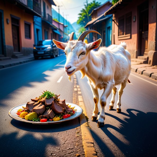 Foto de una comida de una cabra en el camino