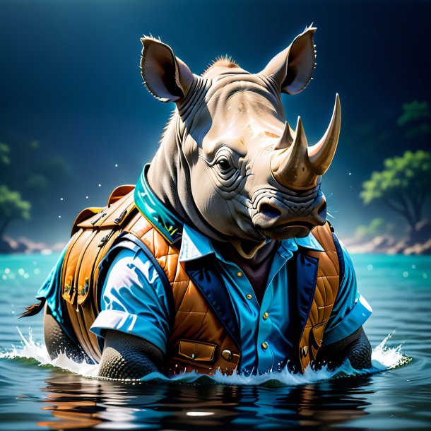 Image of a rhinoceros in a vest in the water