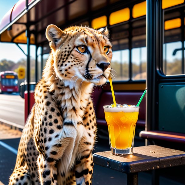 Image of a drinking of a cheetah on the bus stop