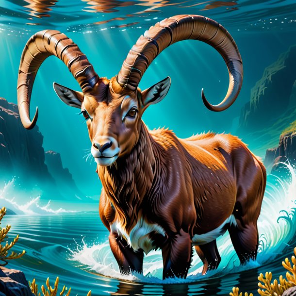 Drawing of a ibex in a belt in the water