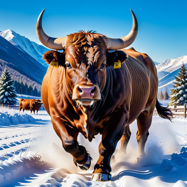 Pic of a playing of a bull in the snow