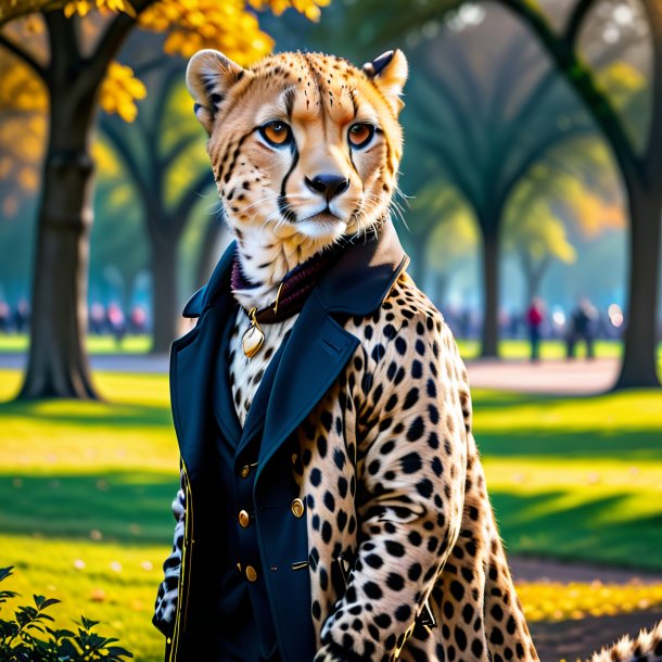 Image of a cheetah in a coat in the park