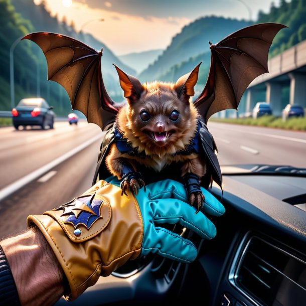 Image d'une chauve-souris dans un gants sur l'autoroute