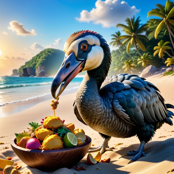 Picture of a eating of a dodo on the beach