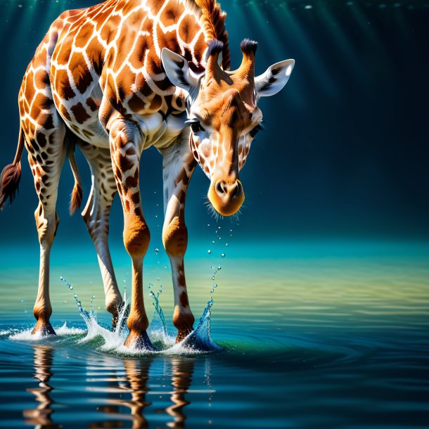 Picture of a giraffe in a jeans in the water