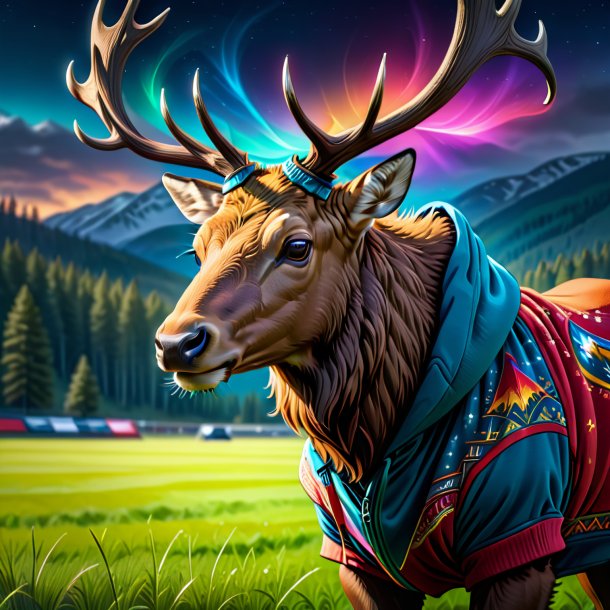 Drawing of a elk in a hoodie on the field