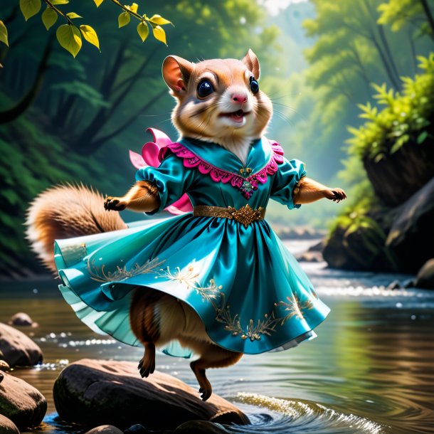 Picture of a flying squirrel in a dress in the river