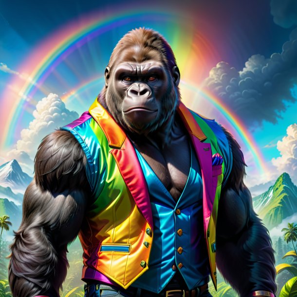 Drawing of a gorilla in a vest on the rainbow