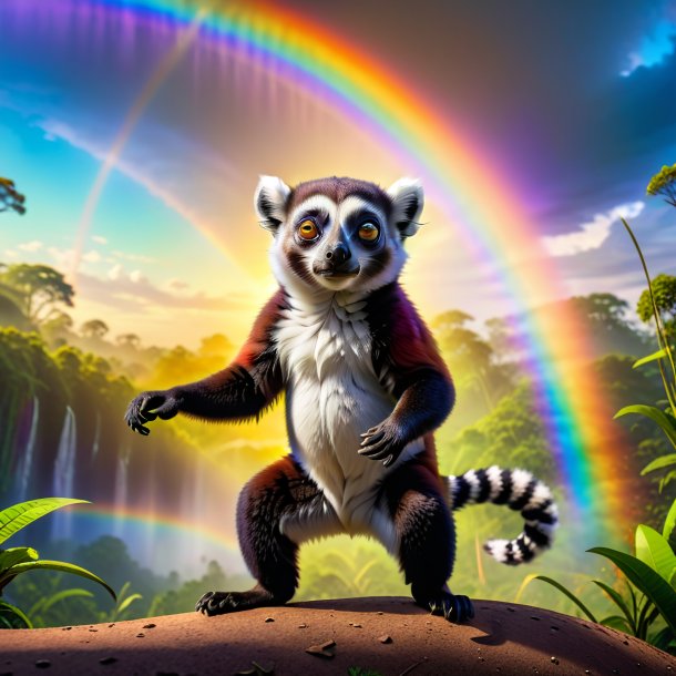 Pic of a dancing of a lemur on the rainbow