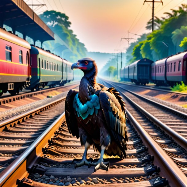 Foto de uma espera de um abutre nos trilhos ferroviários