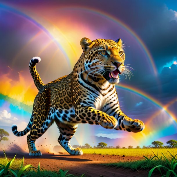 Foto de un baile de un leopardo en el arco iris