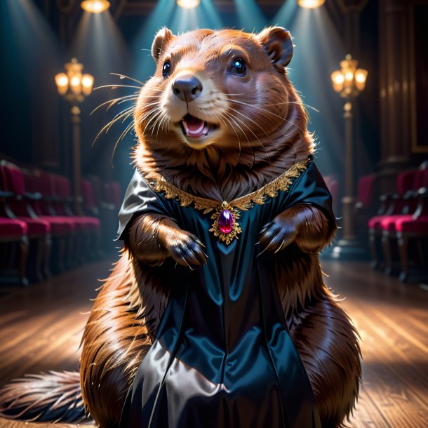 Picture of a beaver in a black dress