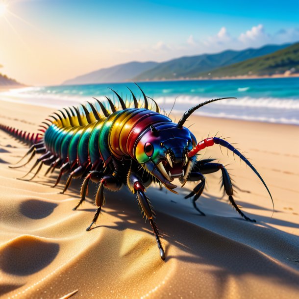 Imagem de uma ameaça de uma centopeia na praia