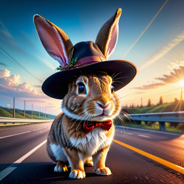 Image d'un lapin dans un chapeau sur l'autoroute