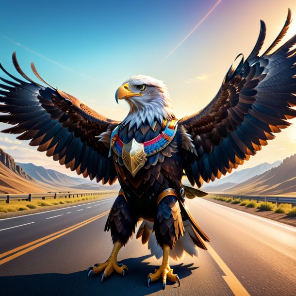 Illustration of a eagle in a belt on the road