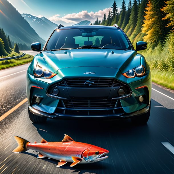 Image of a threatening of a salmon on the road