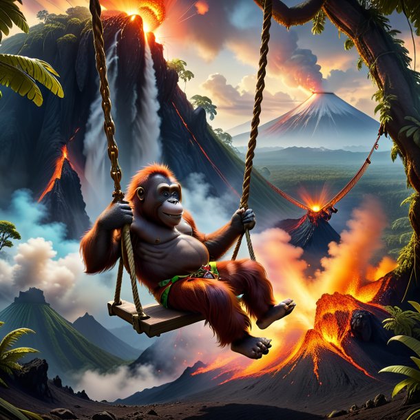 Pic of a swinging on a swing of a orangutan in the volcano