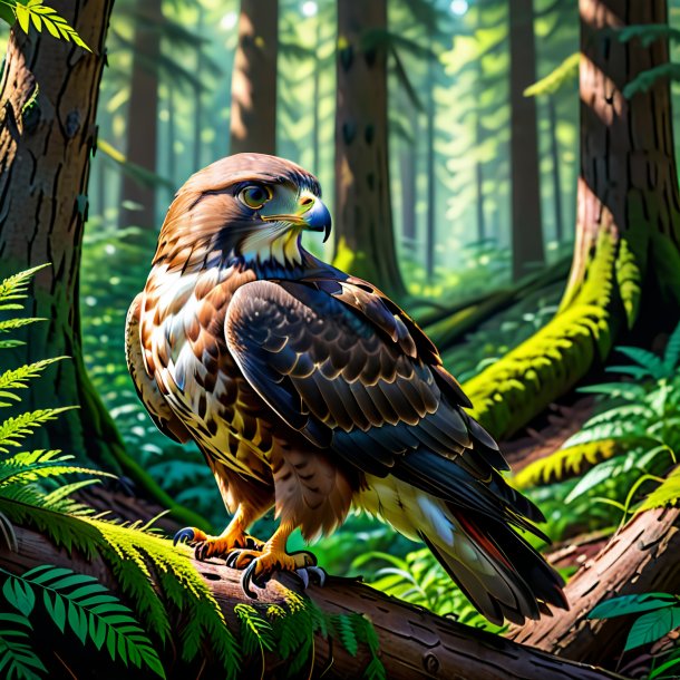 Pic of a resting of a hawk in the forest