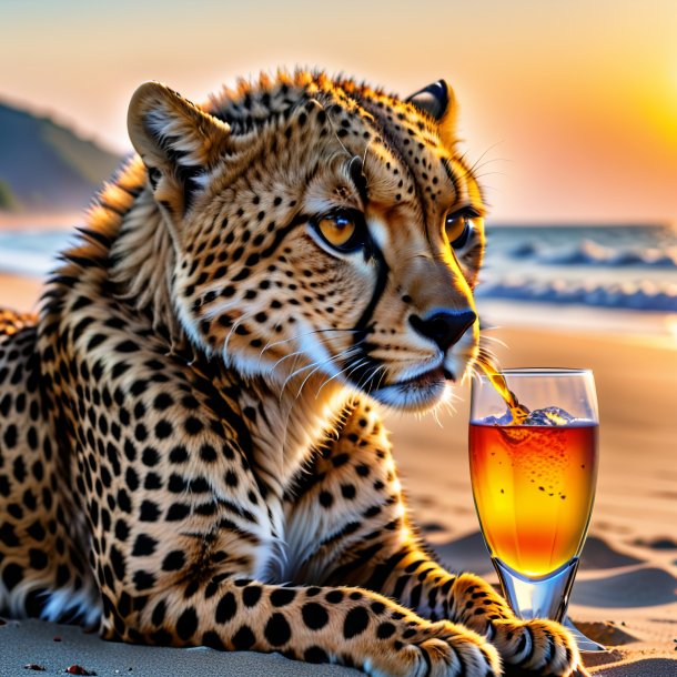 Pic d'une boisson d'un guépard sur la plage