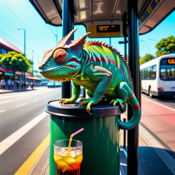 De um copo de um camaleão no ponto de ônibus