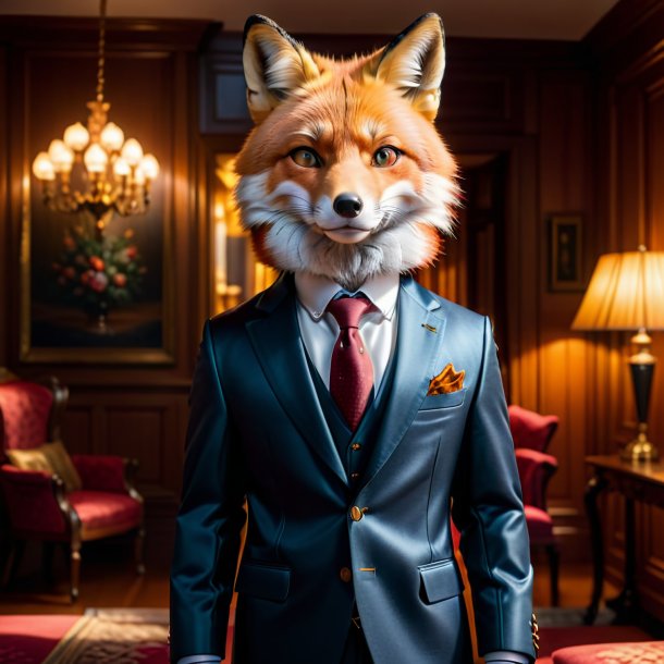 Photo of a fox in a jacket in the house