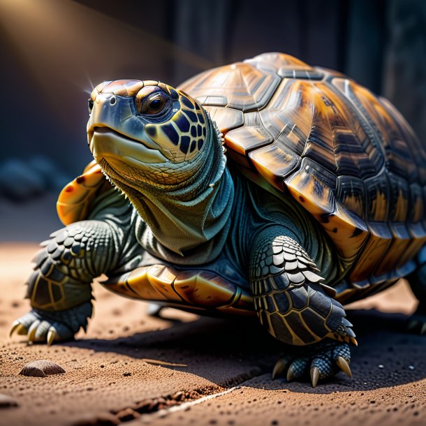 Photo of a tortoise in a gray belt