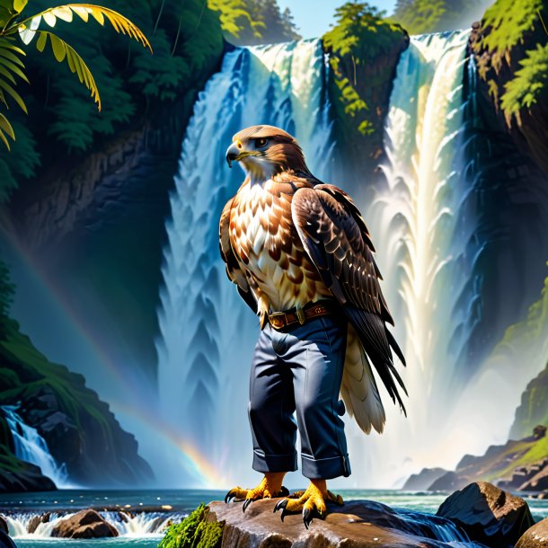 Picture of a hawk in a trousers in the waterfall