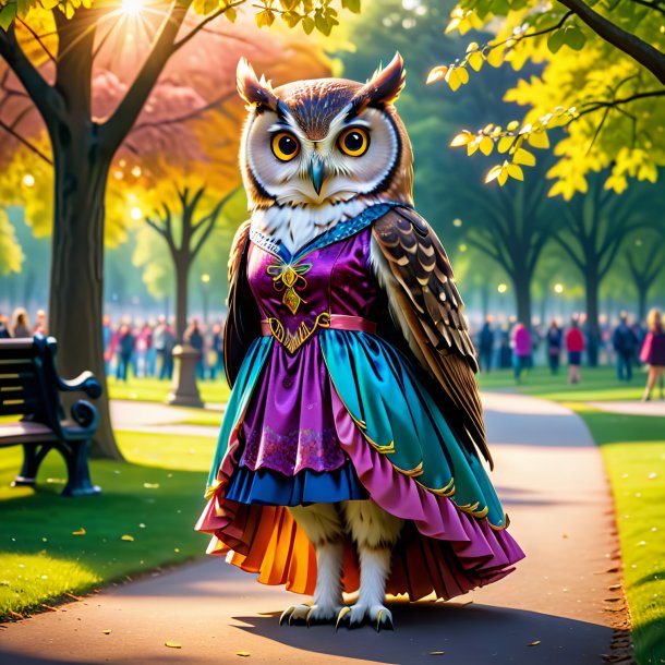 Picture of a owl in a dress in the park