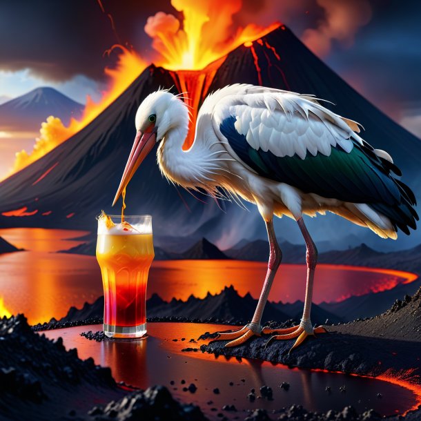 Image of a drinking of a stork in the volcano