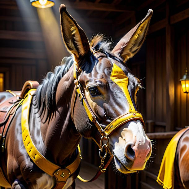 Image d'une mule dans un gants jaune